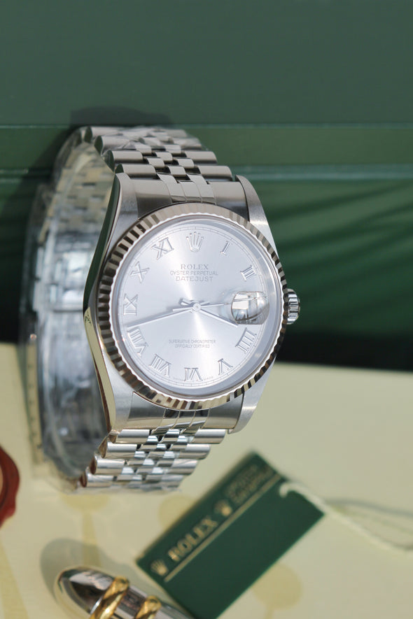 Rolex Datejust 36 Silver Roman Dial 16234 Full-Set 2005