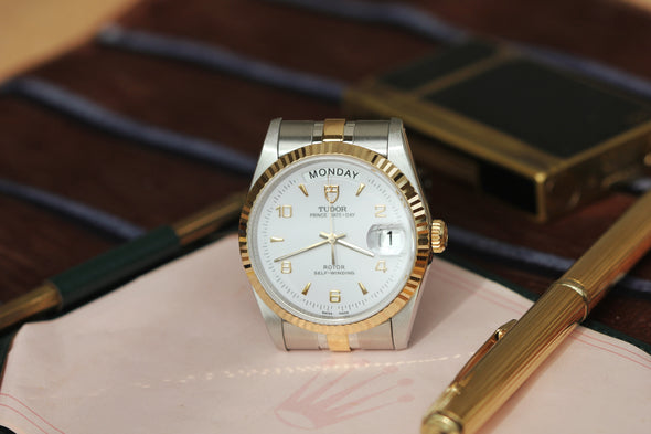 Tudor Prince Date-Day 76213 rare White Arabic dial Watch