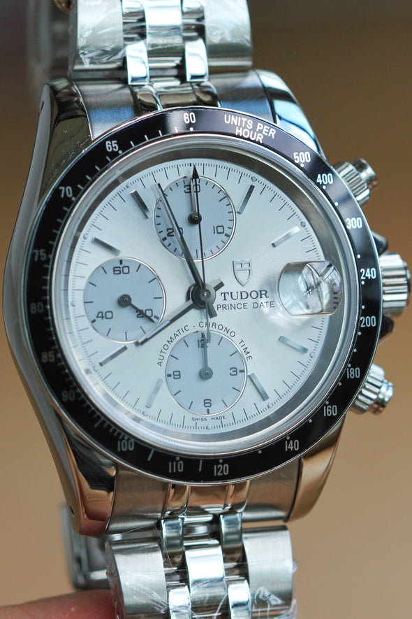 Tudor Prince Date Chronograph 79260 Silver Sunburst Dial Watch