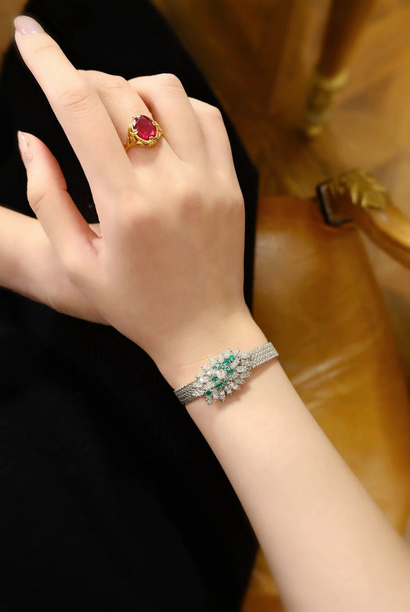 Hamilton Lady's emerald diamond 14 Karat gold Art deco watch