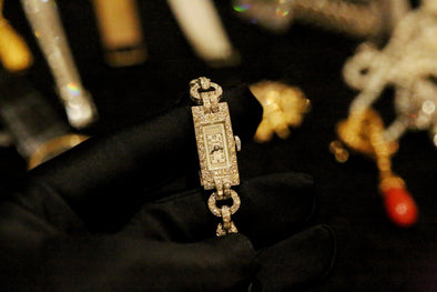 Rare Tiffany & Co. Art Deco Platinum Lady’s Wristwatch — 26 French-Cut & 10 Round Brilliant Diamonds, Cord Bracelet