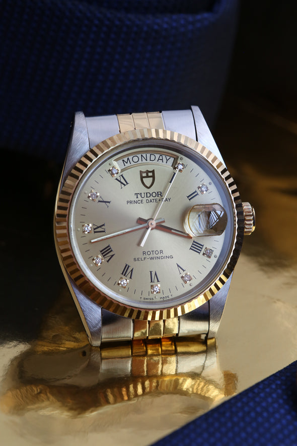 Tudor Oyster Prince Date-Day Champagne Diamonds Dial Watch