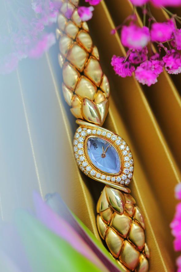 Audemars Piguet Baroque 18K Rose Gold & Diamond  Azure Guilloché Enamel Dial Oval Marquise-Shaped Watch