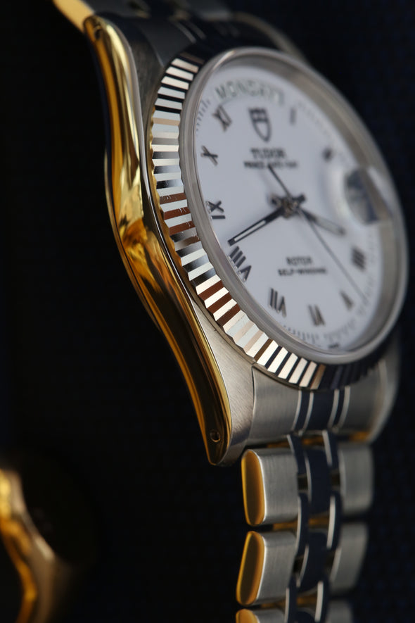 Tudor Prince Date-Day 76214 White Roman Dial Watch Full-Set