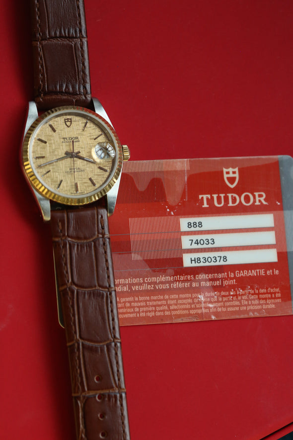 Tudor Prince Date 74033 Gold Linen Dial Watch