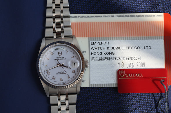 Tudor Prince Date-Day 76214 White Roman Dial Watch Full-Set