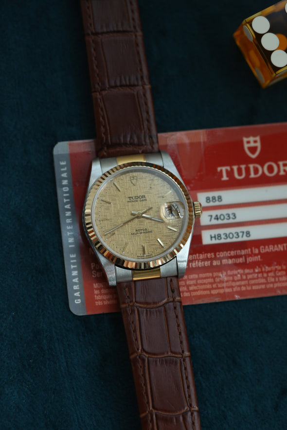 Tudor Prince Date 74033 Gold Linen Dial Watch