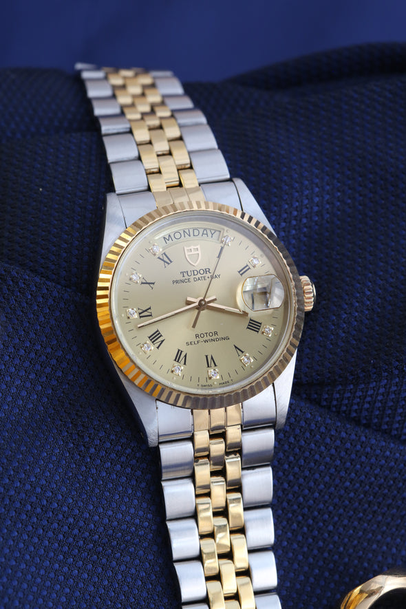 Tudor Oyster Prince Date-Day Champagne Diamonds Dial Watch
