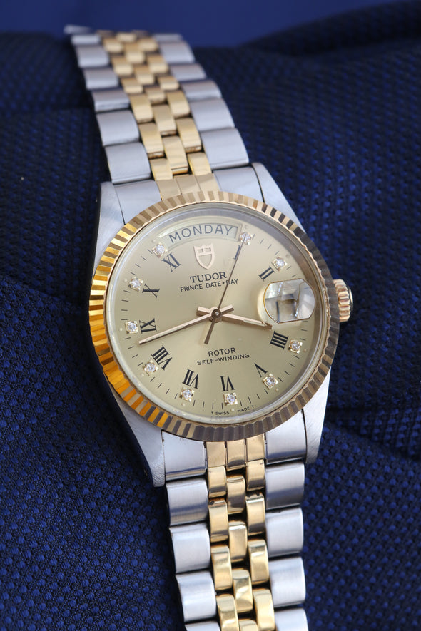 Tudor Oyster Prince Date-Day Champagne Diamonds Dial Watch