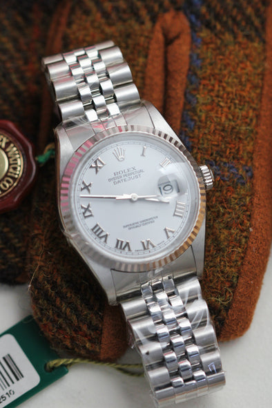 Rolex Datejust 36 White Roman Dial Full-Set NOS