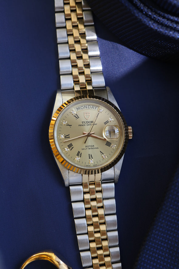 Tudor Oyster Prince Date-Day Champagne Diamonds Dial Watch