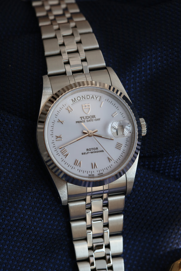 Tudor Prince Date-Day 76214 White Roman Dial Watch Full-Set