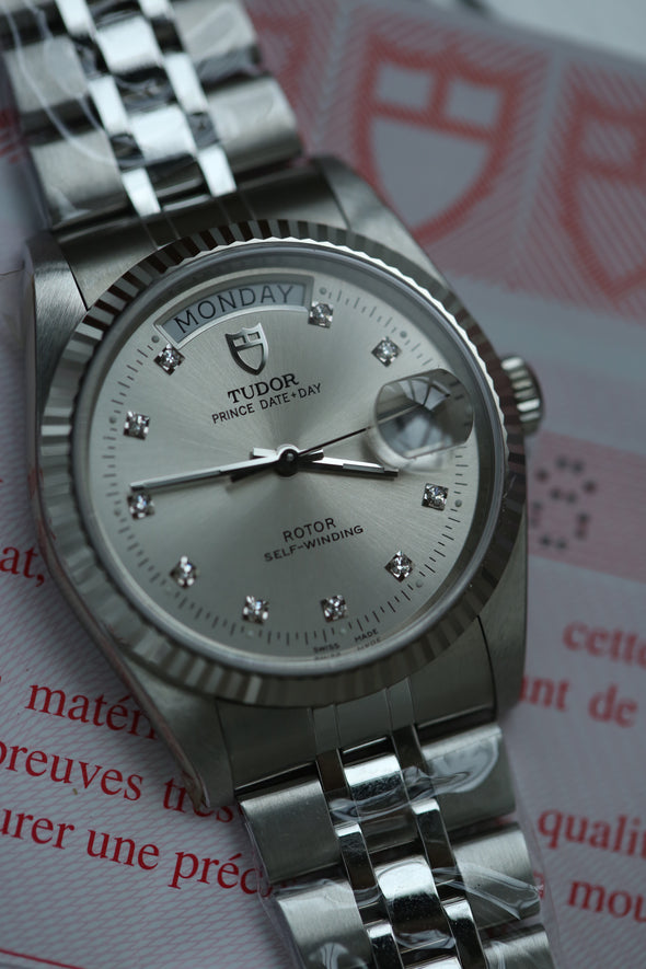 Tudor Prince Date-Day Diamonds Sunburst Dial Full-Set NOS