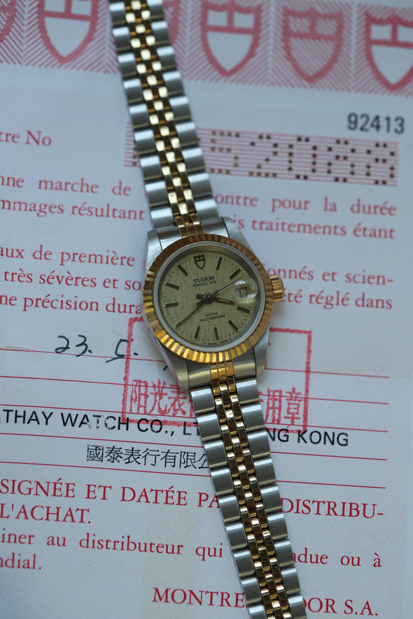 Tudor Princess Champagne Linen Dial Watch Full-Set NOS