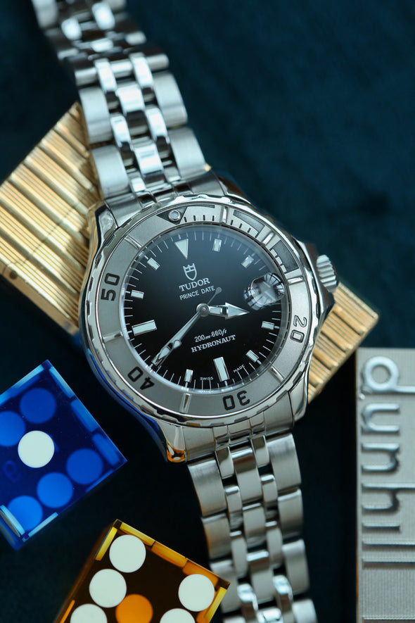 Tudor Prince Date Hydronaut 36mm rare black dial watch