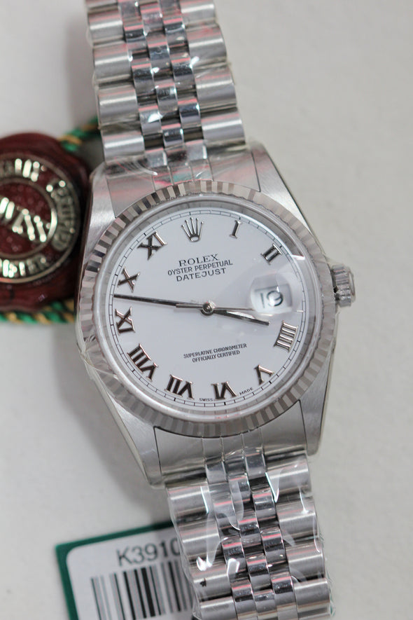 Rolex Datejust 36 White Roman Dial Full-Set NOS