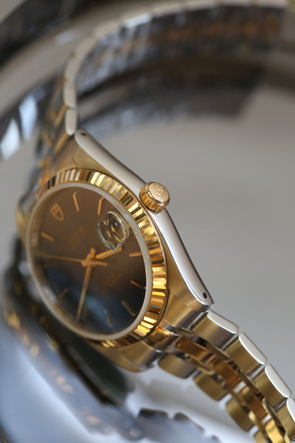 Tudor Prince Date 74033 Blue Sunburst Dial Watch