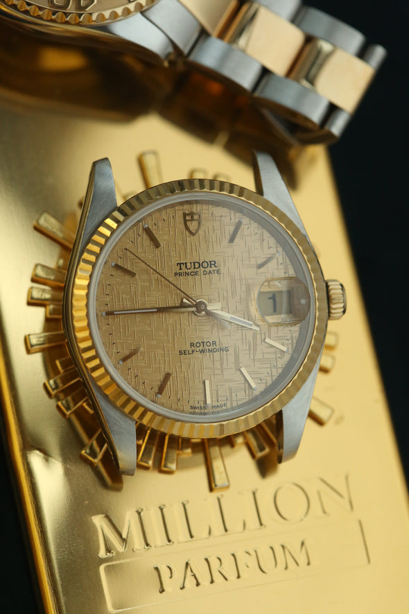 Tudor Prince Date 74033 Gold Linen Dial Watch