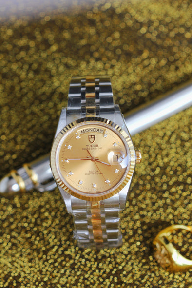 Tudor Prince Date-Day 76213 Automatic Champagne Dial Diamonds Insets watch 2015 NOS