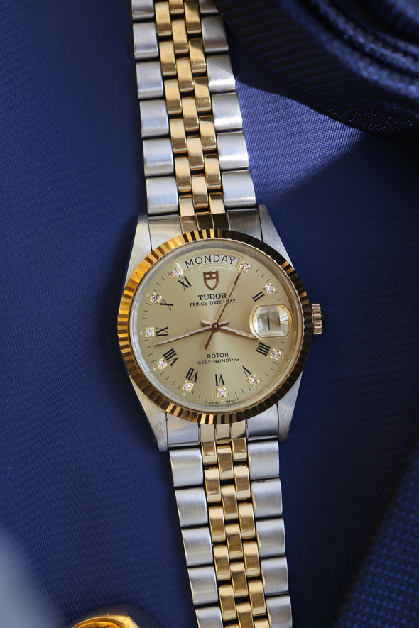 Tudor Oyster Prince Date-Day Champagne Diamonds Dial Watch