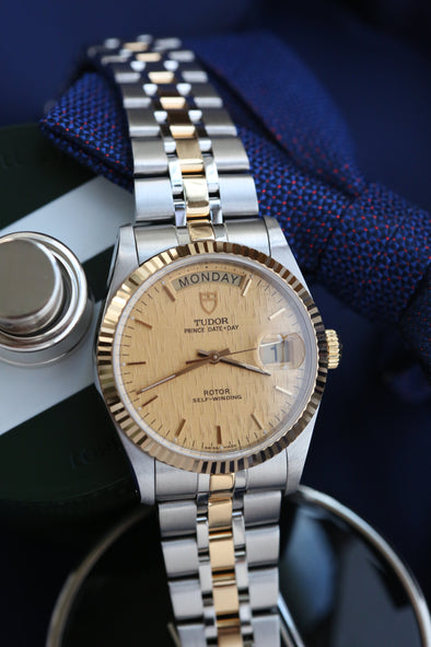 Tudor Prince Date-Day 76213 Gold Linen Dial watch