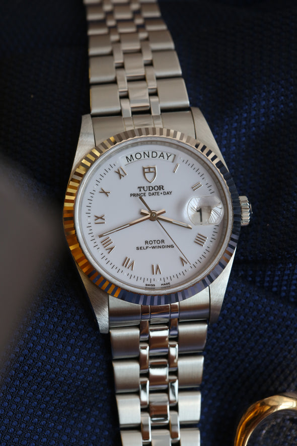 Tudor Prince Date-Day 76214 White Roman Dial Watch Full-Set