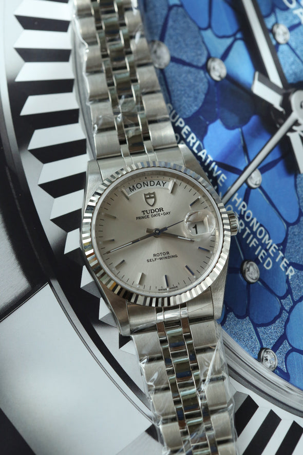 Tudor Prince Date-Day Silver Sunburst Dial NOS