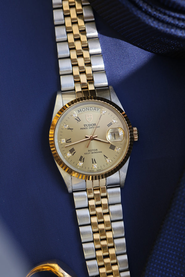 Tudor Oyster Prince Date-Day Champagne Diamonds Dial Watch