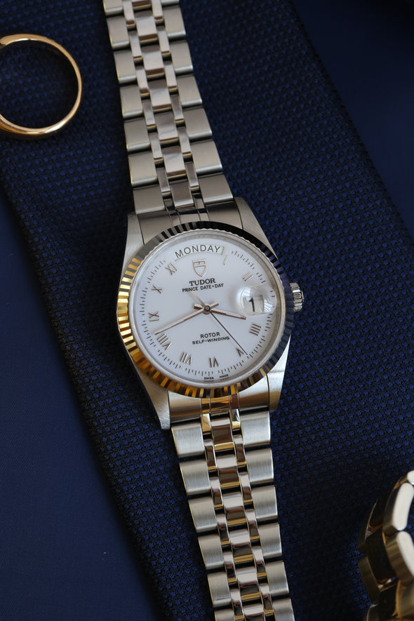 Tudor Prince Date-Day 76214 White Roman Dial Watch Full-Set