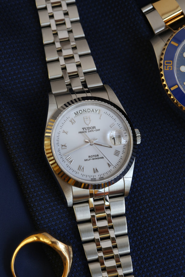 Tudor Prince Date-Day 76214 White Roman Dial Watch Full-Set