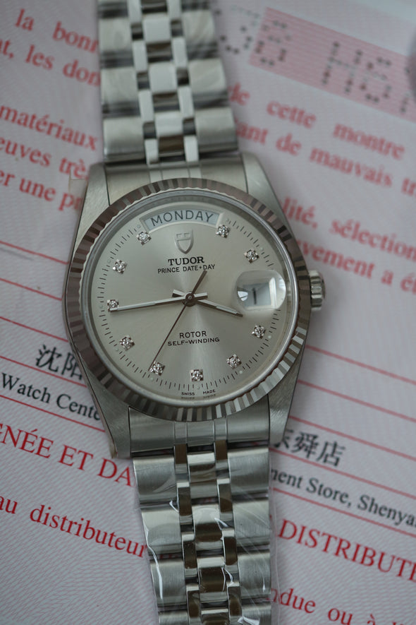 Tudor Prince Date-Day Diamonds Sunburst Dial Full-Set NOS