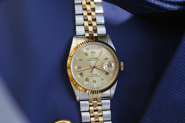 Tudor Oyster Prince Date-Day Champagne Diamonds Dial Watch