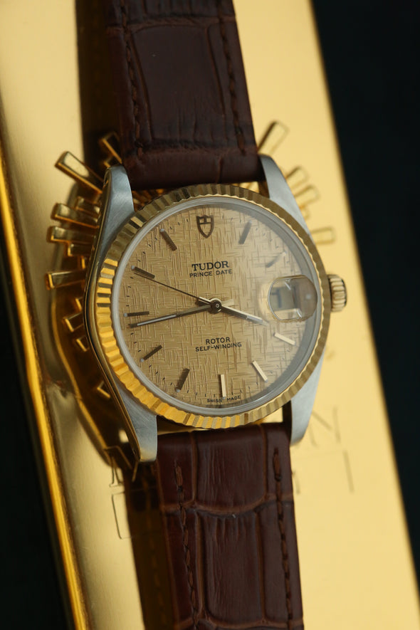 Tudor Prince Date 74033 Gold Linen Dial Watch