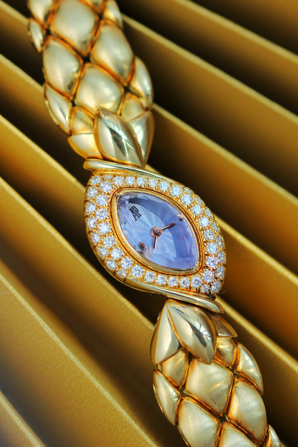 Audemars Piguet Baroque 18K Rose Gold & Diamond  Azure Guilloché Enamel Dial Oval Marquise-Shaped Watch