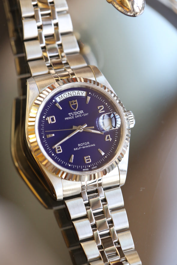 Tudor Prince Date-Day 76214 Blue Arabic Dial Watch
