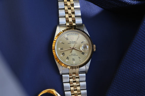 Tudor Oyster Prince Date-Day Champagne Diamonds Dial Watch