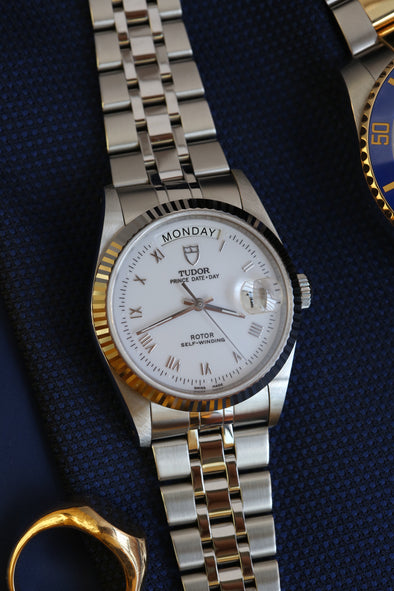 Tudor Prince Date-Day 76214 White Roman Dial Watch Full-Set