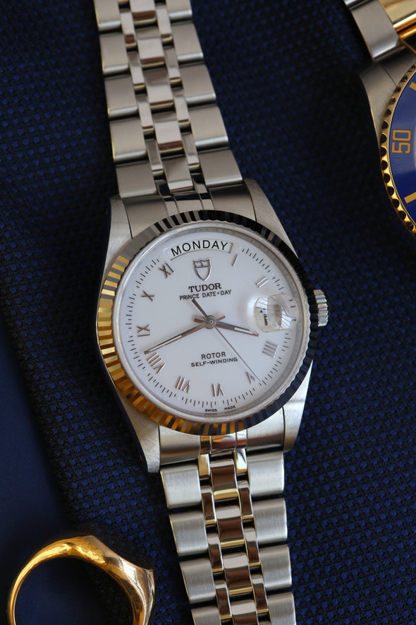 Tudor Prince Date-Day 76214 White Roman Dial Watch Full-Set