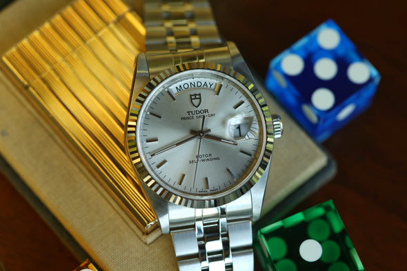 Tudor Prince Date-Day Silver Sunburst Dial NOS