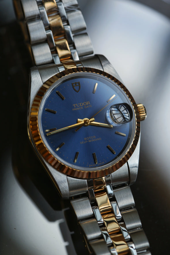 Tudor Prince Date 74033 Blue Sunburst Dial Watch