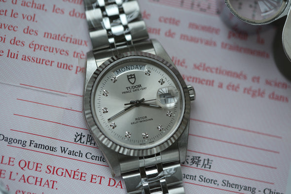Tudor Prince Date-Day Diamonds Sunburst Dial Full-Set NOS