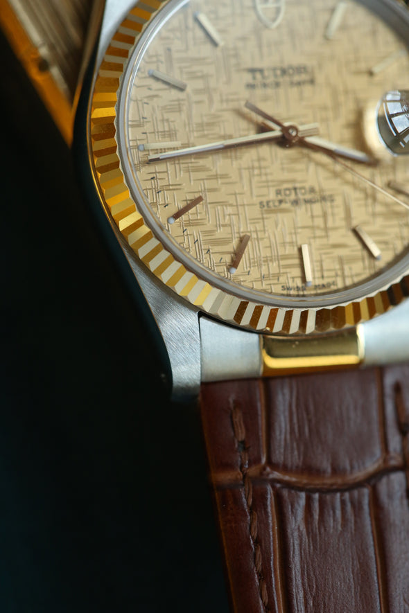 Tudor Prince Date 74033 Gold Linen Dial Watch