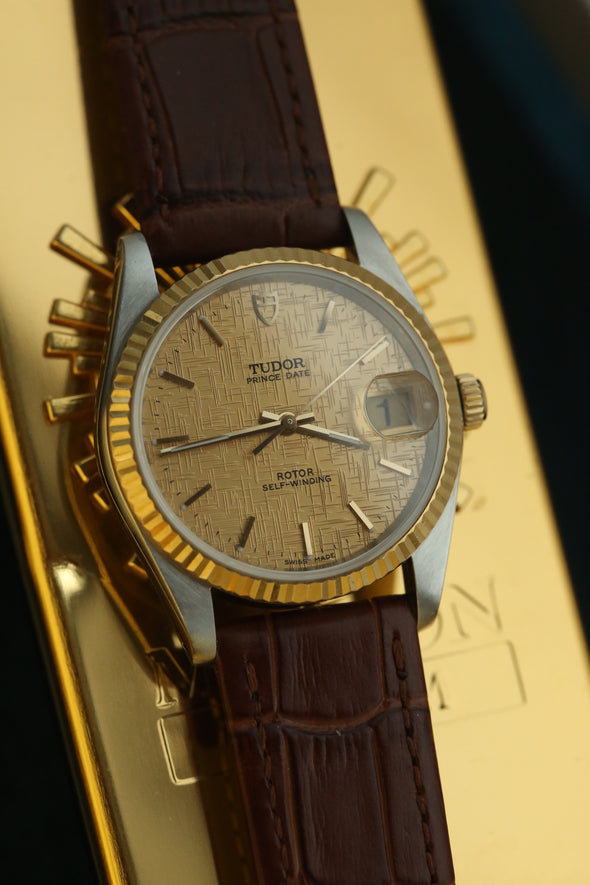 Tudor Prince Date 74033 Gold Linen Dial Watch