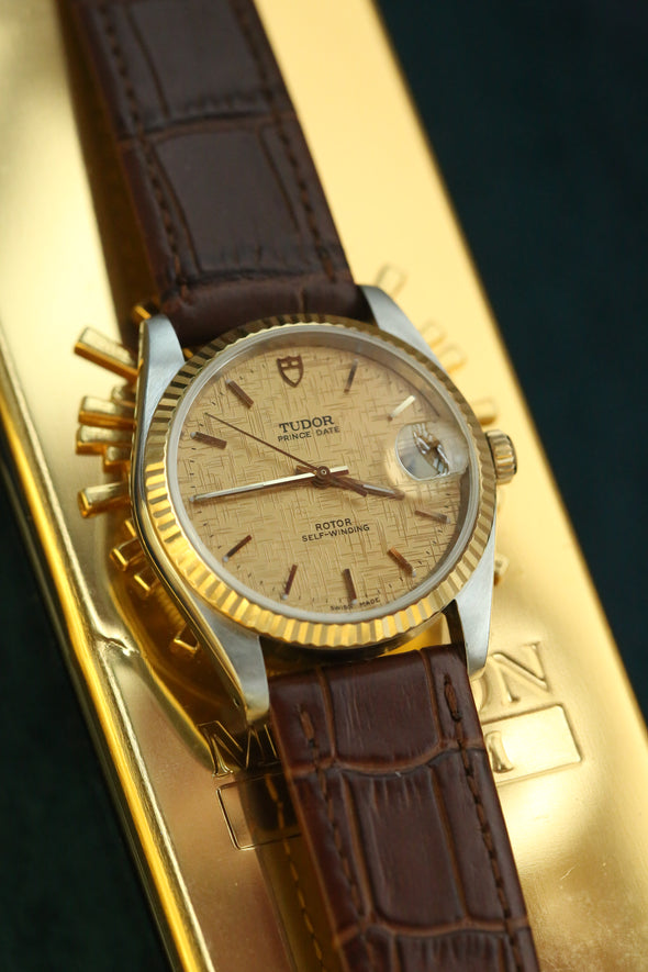 Tudor Prince Date 74033 Gold Linen Dial Watch