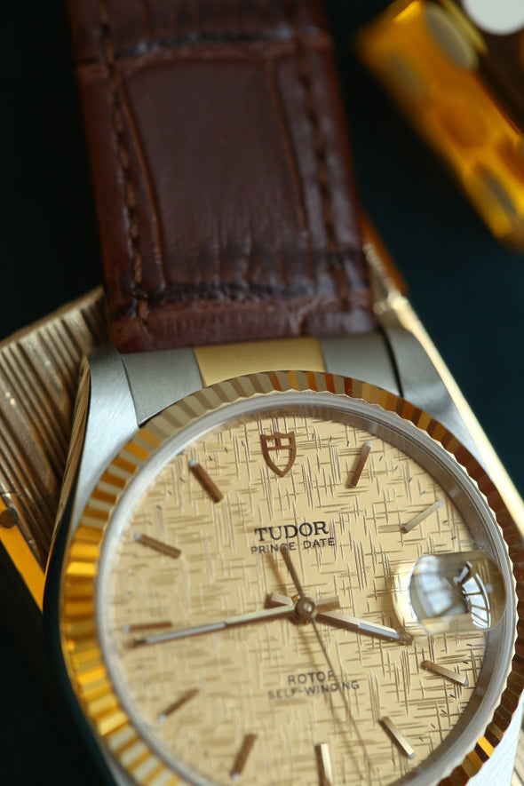 Tudor Prince Date 74033 Gold Linen Dial Watch