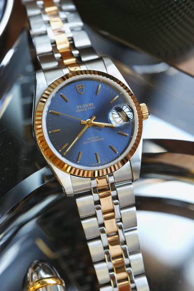 Tudor Prince Date 74033 Blue Sunburst Dial Watch