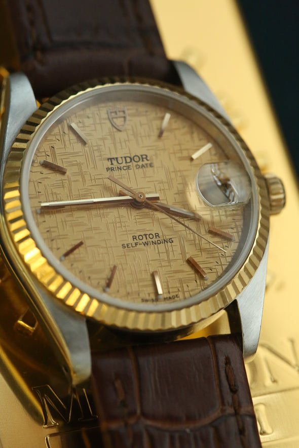 Tudor Prince Date 74033 Gold Linen Dial Watch
