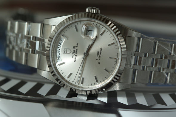 Tudor Prince Date-Day Silver Sunburst Dial NOS