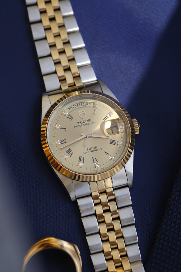 Tudor Oyster Prince Date-Day Champagne Diamonds Dial Watch