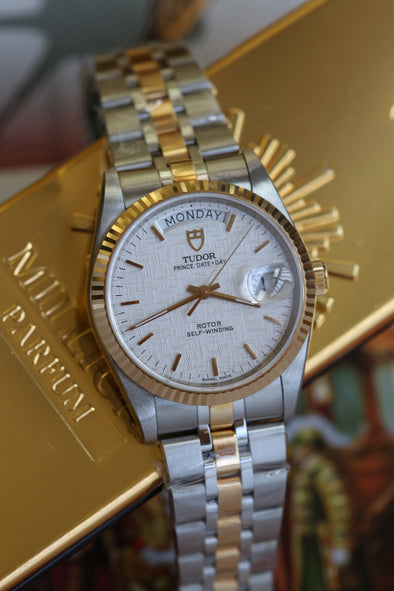 Tudor Prince Date-Day 76213 White Linen Dial New Old Stock